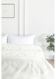 Resim Pırıltı Embos Çift Kişilik Battaniye Patik Hediyeli - Ekru 