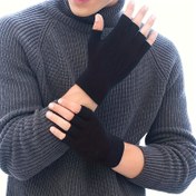 Resim 1 Çift Kışlık Moda Unisex Yetişkin Peluş Örgü Yarım Parmak Eldiven, Erkek ve Kadınlar İçin Sıcak Eldiven, Açık Parmaklı Açık Hava Sporları Bisiklet Eldiveni 