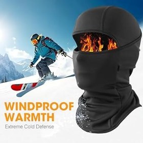 Resim WTACTFUL 2 adet Balaclava yüz kayak maskesi, kış sıcak termal tam yüz maskesi motosiklet bisiklet kayak, 1 adet Siyah, Tek Beden 