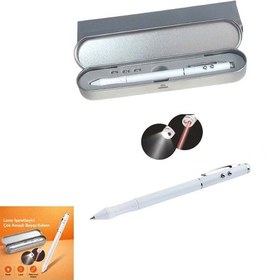 Resim Metal Kutulu Kırmızı Lazerli, Beyaz Led Işıklı Pointer İşaretçi Kalemi Metal Tükenmez Kalem 