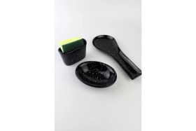 Resim PremiumPort 3 Parça Seramik Mutfak Seti, Kaşıklık, Süngerlik ve Sabunluk Siyah 