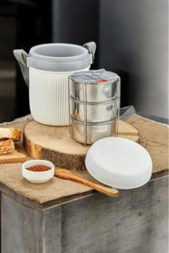 Resim Digithome Paslanmaz Çelik Hazneli 3'lü Yemek Termosu 1,2 Lt Bej - CKR3147 C320.025 