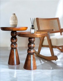 Resim AYLESA Doğal Ahşap 2’li Set Mantar Yan Sehpa Modern Ceviz Renk Fiskos Zigon Çiçeklik 