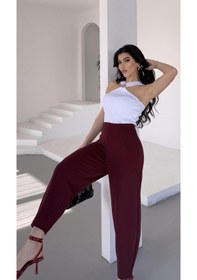 Resim Paw Garage Kadın Bernis Bordo Balon Pantolon, Beli Lastikli Şalvar Model Krep Balon Pantolon Basen Gizleyen Bordo 