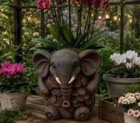 Resim Elephant Planter Vase, Decorative Flower Pot, Polyester Elephant Sculpture, Animal Decor - Object-5 