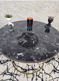 Resim Zafir Gold Kaplama Siyah Mermer Suntalem Tabla Pota Orta Sehpa - Gold Sehpa - Orta Sehpa - Yan Sehpa Siyah Mermer 