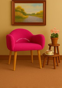 Resim BEYLERBEYİ Makyaj masası pufu, fuşya renkli peluş kumaş,dekoratif puf , sırtlı puf, mini koltuk, berjer 