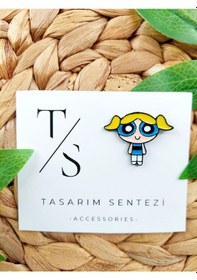 Resim Rozet Metal Yaka Çanta Şapka Takı Aksesuar Powerpuff Girls Bubble Çok Renkli 