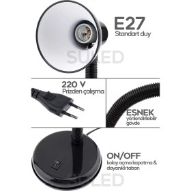 Resim Suled Masa Lambası E27 Standart Ampül 220v Esnek Açısı Ayarlanabilir Çocuk Odası Ve Çalışma Lambası 