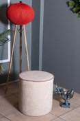 Resim Gazzini Furniture Venice Krem Teddy Puf- Yuvarlak Makyaj Masası Pufu 
