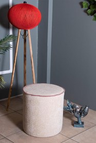 Resim Gazzini Furniture Venice Krem Teddy Puf- Yuvarlak Makyaj Masası Pufu 