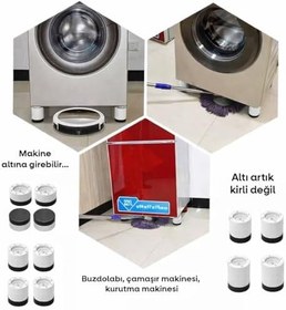 Resim TİNEKE Beyaz Eşya Ayağı Çamaşır Makinesi Mobilya Titreşim Önleyici Kaydırmaz Yükseltici 4 Lü BEYAZ (6 CM) 