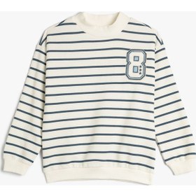Resim Koton Sweat Şardonlu Dik Yaka Uzun Kollu Mavi Çizgili 4wkg10283ak 4WKG10283AK6S0 Mavi 