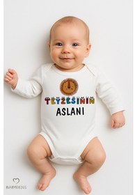 Resim Babyden's Teyzesinin Aslanı Yazılı Bebek Zıbını %100 Pamuk Unisex Uzun Kollu Body Beyaz 