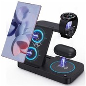 Resim Gaojunshop01 4ü 1 Hızlı Kablosuz Şarj İstasyonu Siyah S24 Ultra S23 S22 Galaxy Uyumlu Telefon Saat Buds 