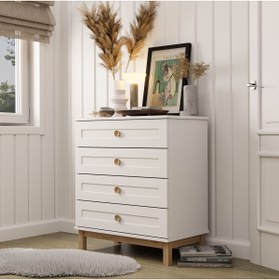 Resim Mezza 3770 Desa 4 Çekmeceli Membran Kapaklı Teleskopik Raylı (MDF Profil Ayaklı) Şifonyer Beyaz - Sepet 