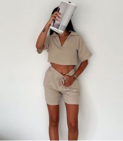 Resim Hgfashion Crop Gömlek Şort Takım Bej Renk Bej 