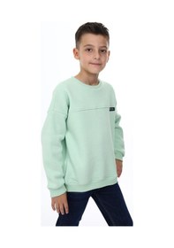 Resim Toontoy Kids Toontoy Erkek Çocuk Relax Fit Bisiklet Yaka Düşük Omuz Baskılı Parçalı Sweatshirt - 2 İplik Su Yeşili 