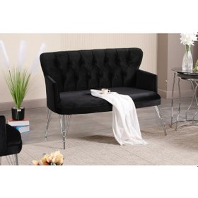 Resim İkili Siyah Kumaş Gümüş Metal Ayak Çay Seti Koltuk Takımı Ofis Koltuk Takımı Siyah 