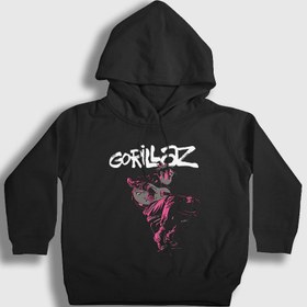 Resim Unisex Çocuk Siyah Hollow Gorillaz Kapüşonlu Sweatshirt 