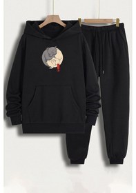 Resim Uyguntarz Unisex Yin Yang Cats Baskılı Eşofman Takımı Siyah 