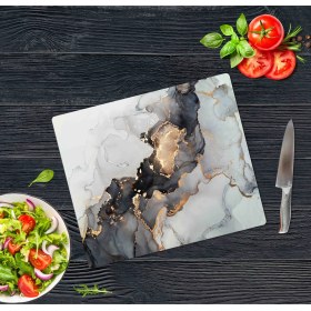 Resim Sabanbaba Dekoratif Cam Kesme Tahtası Siyah Yaldızlı MERMER30 x 40 cm | Cam Kesme Tablası 