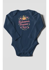 Resim Morivokids Babasının Prenses Kızı Uzun Kollu Çıtçıtlı Bebek Body Lacivert 