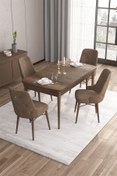 Resim Canisa Are Serisi 80x132 Mdf Açılabilir Barok Ahşap Desen Masa Takımı Ve 4 Kahverengi Sandalye 
