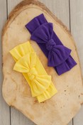 Resim Babygiz El Yapımı Yumuşak Fiyonk Bağlamalı Doğal Pamuklu Penye 2'li Bebek Çocuk Kız Bandana Mor Sarı 