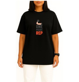 Resim Oversize Bir Tekrar Daha Fitness Gym Göğüs Tasarımlı Unisex T-shirt Siyah 