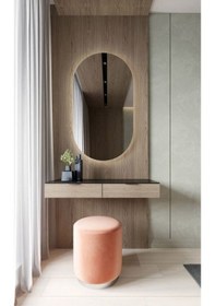 Resim 65x116 Cm Modern Oval Led Banyo Aynası Dokunmatik, Dim Edilebilir, 3000k Günışığı Sarı 