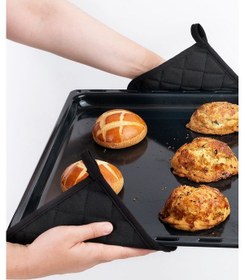 Resim Yanmaz Ve Isıya Dayanıklı Fırın Eldiveni Ve Tutacak 2 Eldiven, 2 Tutacak Siyah 