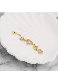 Resim Bilezikci Kalp Sallantılı 14 Ayar Altın Göbek Piercing Sarı 