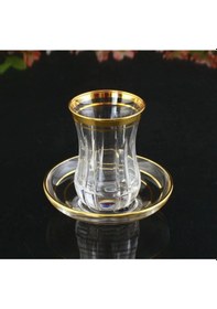 Resim 561-201 Çay Takımı Linka Ağız 8+1 Altın Dekor 6 Kişilik 12 Parça Altın 