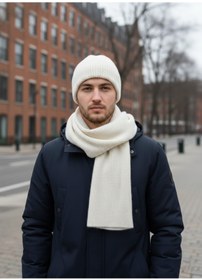 Resim derikem Erkek Yün Kışlık Selanik Örme Bere Atkı İkili Set Takım 