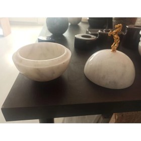 Resim Küp Gerçek Mermerden Beyaz ve Siyah Mücevher Kutusu 