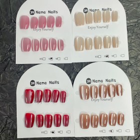 Resim 40 Adet Kedi Gözü Minimalist Tarz Takma Tırnak - Kırmızı/Pembe/Açık Kahverengi 4 Renk Set, Günlük Kullanım veya DIY Manikür İçin Uygun 