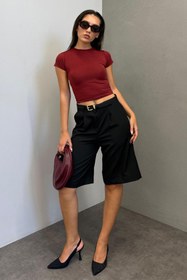 Resim Madmext Siyah Pileli Kadın Bermuda Şort Mg2483 