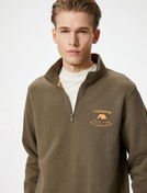 Resim Yarım Fermuarlı Sweatshirt Dik Yaka Slogan Baskılı Şardonlu 