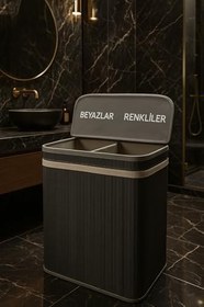 Resim Modern Bambu Beyazlar/renkliler Ayrı Bölmeli Çamaşır Kirli Sepeti 52X32X60CM 100 Litre Büyük Boy (Antrasit) 