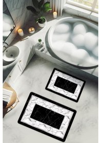 Resim Yıkanabilir Kaymaz Tabanlı Modern Desenli 2'li Banyo Paspas Takımı Bps0021 Renkli 