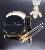 Resim Kişiye Özel Füme Detaylı Dolma Kalem & Siyah Metal Kutulu Mum Hed 