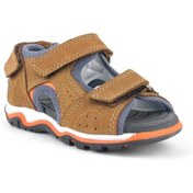 Resim Hakiki Deri Taba Turuncu Erkek Çocuk Cırtlı Sandalet Taba 