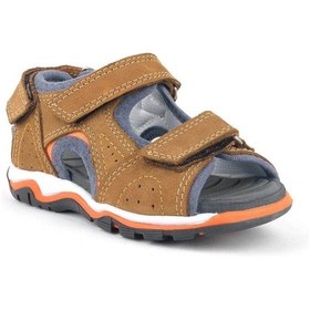 Resim Hakiki Deri Taba Turuncu Erkek Çocuk Cırtlı Sandalet Taba 