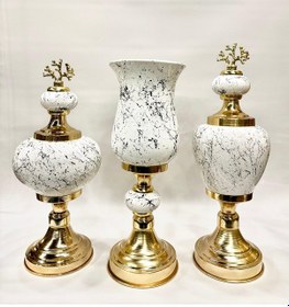 Resim 3'lü Dekoratif Prestij Dekoratif Vazo Set - Gold Beyaz Gold Beyaz 