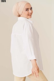 Resim 103901 Oversize Basic Tesettür Gömlek Beyaz 