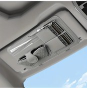 Resim Chuangyinshop Araç Güneşlik Organizatörü - Gri Premium Pu Deri Gözlük Klipsli Ve Kart Yuvası 