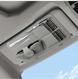 Resim Chuangyinshop Araç Güneşlik Organizatörü - Gri Premium Pu Deri Gözlük Klipsli Ve Kart Yuvası 