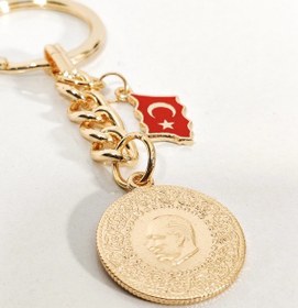 Resim Atatürk Silüetli Altın Para Ve Türkiye Haritası Anahtarlık Gold Renk Milli Ve Geleneksel Şık Çanta Çok Renkli 