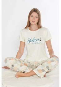 Resim Alperi Kısa Kol Pijama Takımı Viskon 780-310 Ekru 